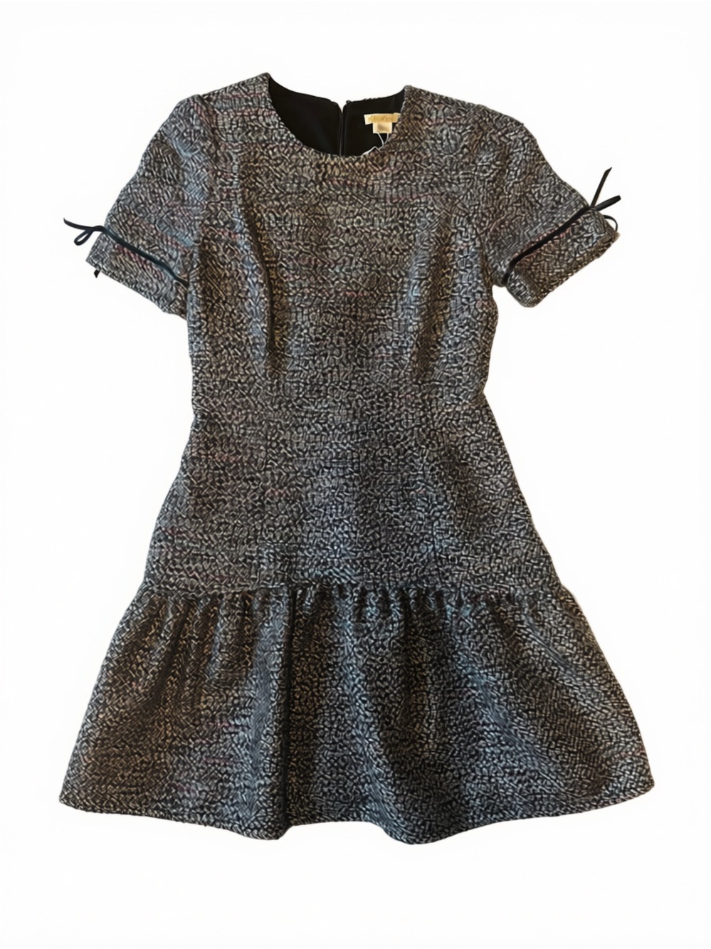 Shoshanna Black Tweed Fit-and-Flare Midi Dress with Subtle Multicolor Threads